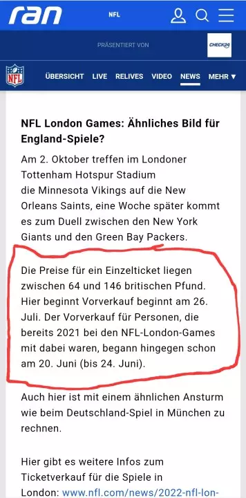 NFL-Spiel 2022 in München: Einzelticket-Verkauf! Alle Preise und