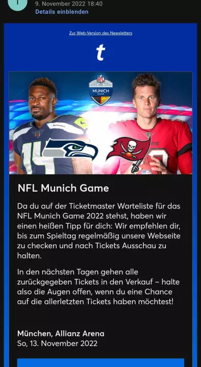 NFL-Spiel 2022 in München: So kommt Ihr mit etwas Glück last minute an Rest- Tickets